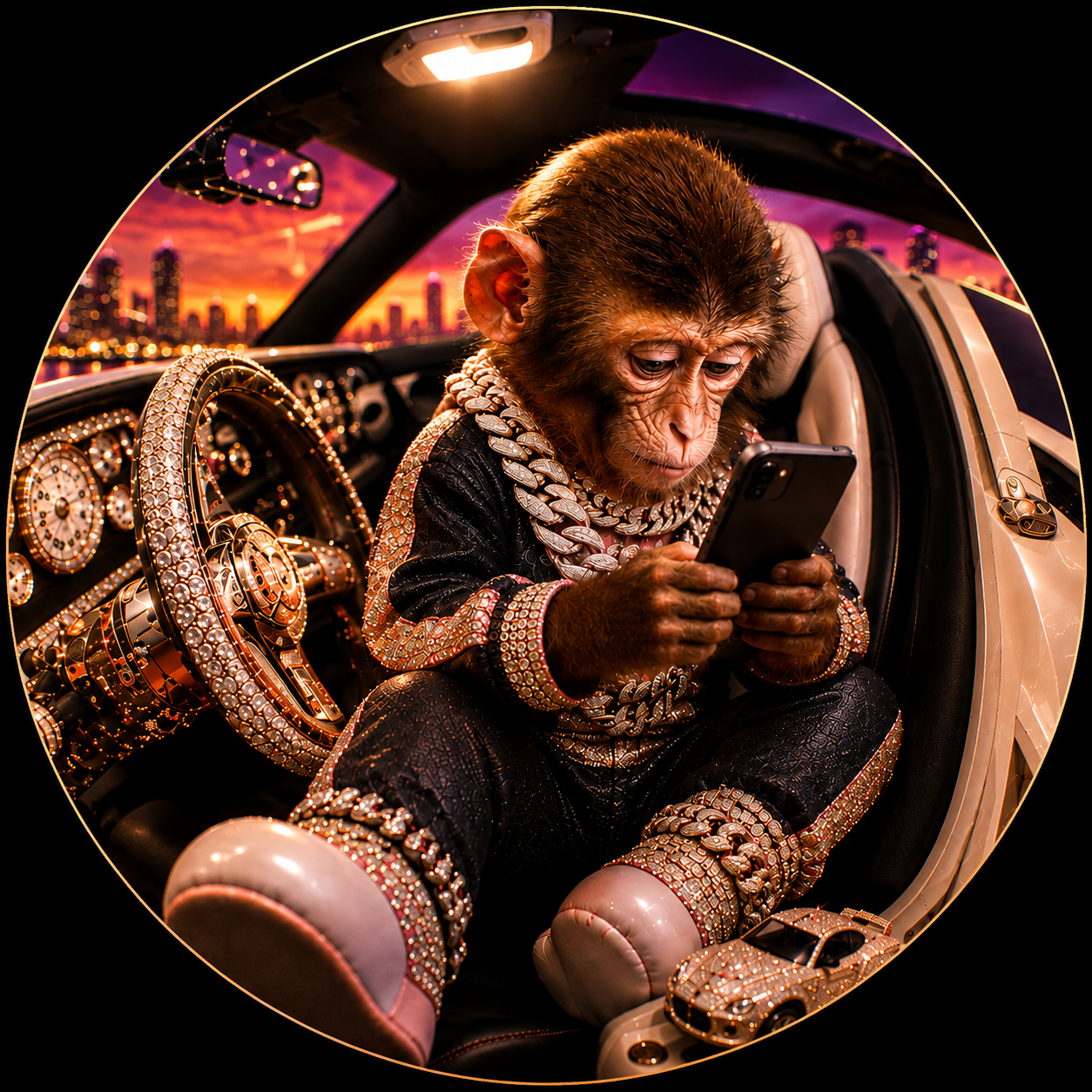 Rich Ape in a diamond luxury car
